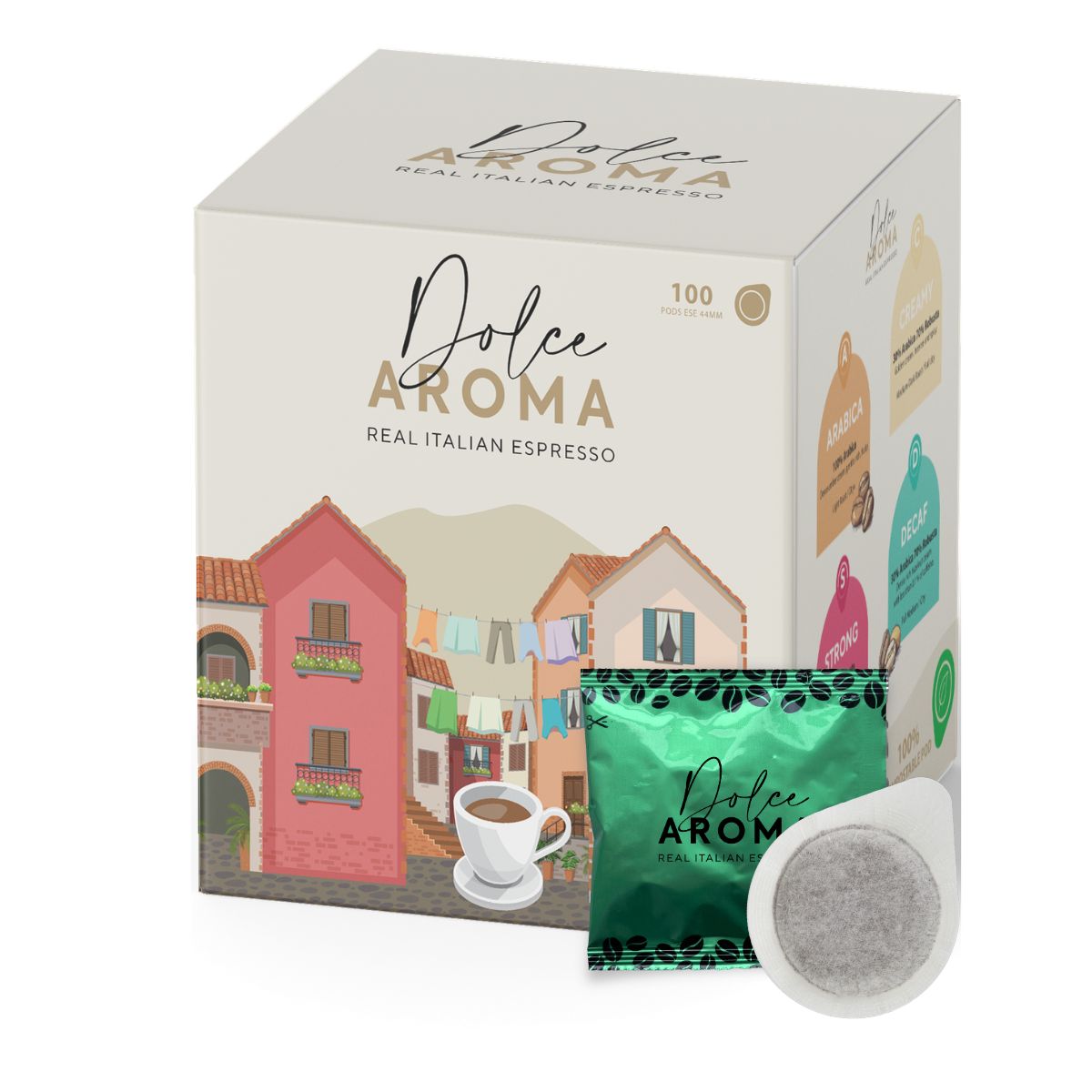 dolce-aroma-decaf-decaffeinato-in-cialde-ese-da-100-pezzi image 1